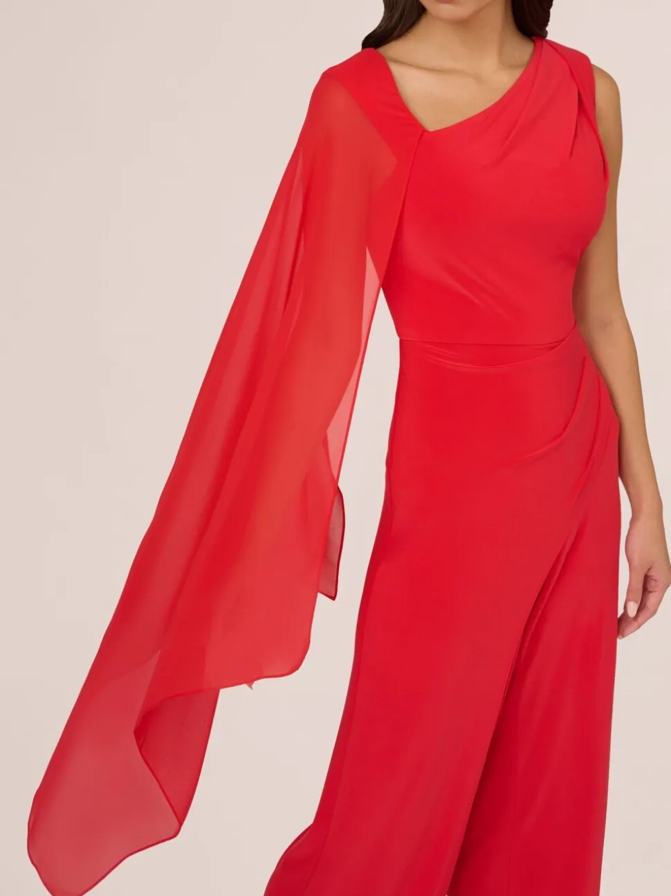 Adrianna Papell Red Red Asymmetrical Jersey Jumpsuit