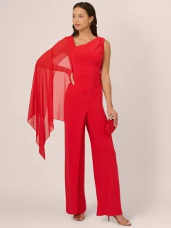 Adrianna Papell Red Red Asymmetrical Jersey Jumpsuit