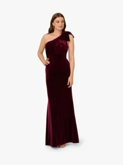 Adrianna Papell Red Red Velvet One Shoulder Gown