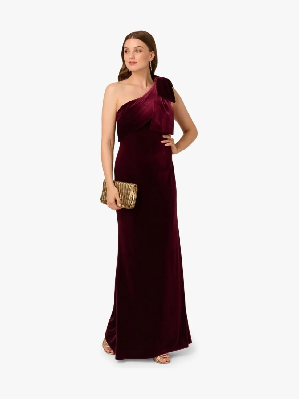 Adrianna Papell Red Red Velvet One Shoulder Gown