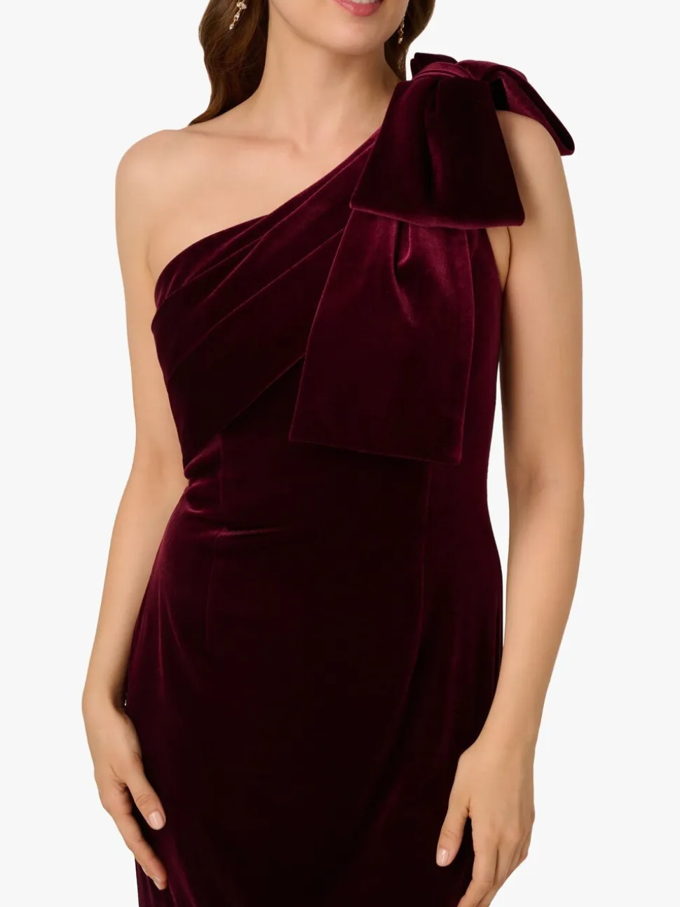 Adrianna Papell Red Red Velvet One Shoulder Gown