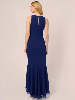 Adrianna Papell Ruffle Crepe Halter Gown
