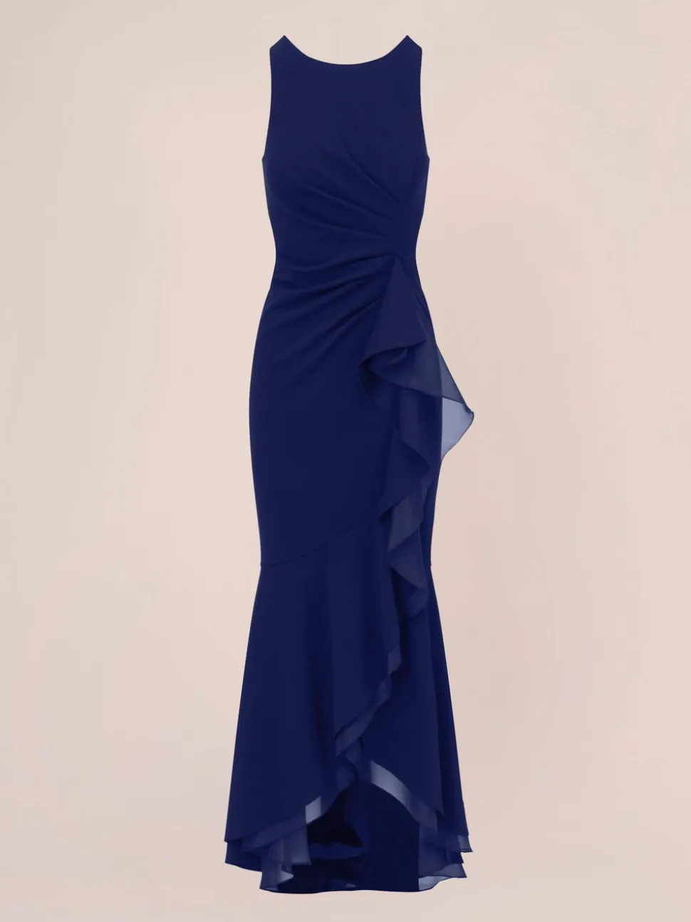 Adrianna Papell Ruffle Crepe Halter Gown