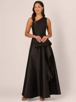 Adrianna Papell Studio One Shoulder Mikado Black Gown
