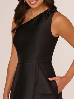 Adrianna Papell Studio One Shoulder Mikado Black Gown