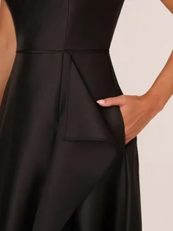 Adrianna Papell Studio One Shoulder Mikado Black Gown