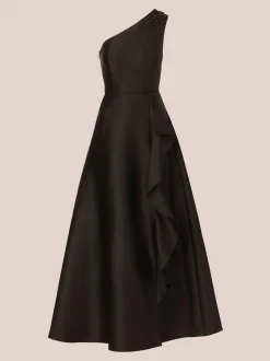 Adrianna Papell Studio One Shoulder Mikado Black Gown