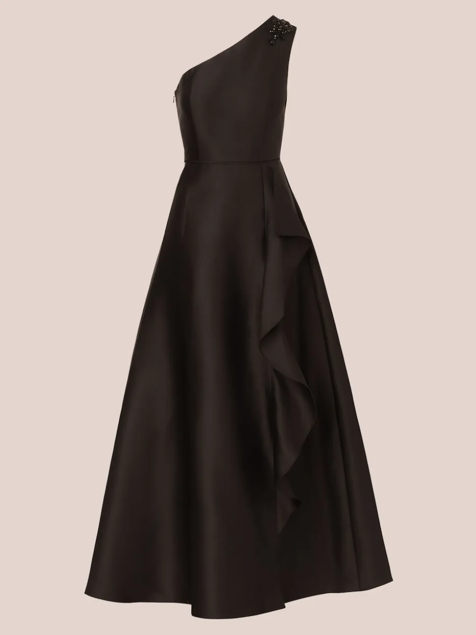 Adrianna Papell Studio One Shoulder Mikado Black Gown