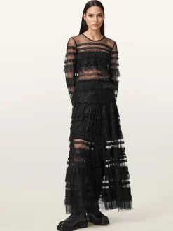 AllSaints Black Arlea Tulle Skirt