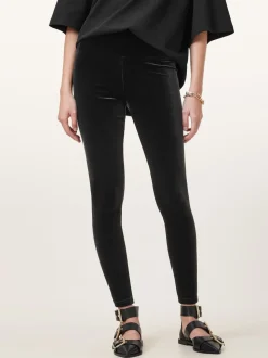 AllSaints Black Cora Velvet Leggings