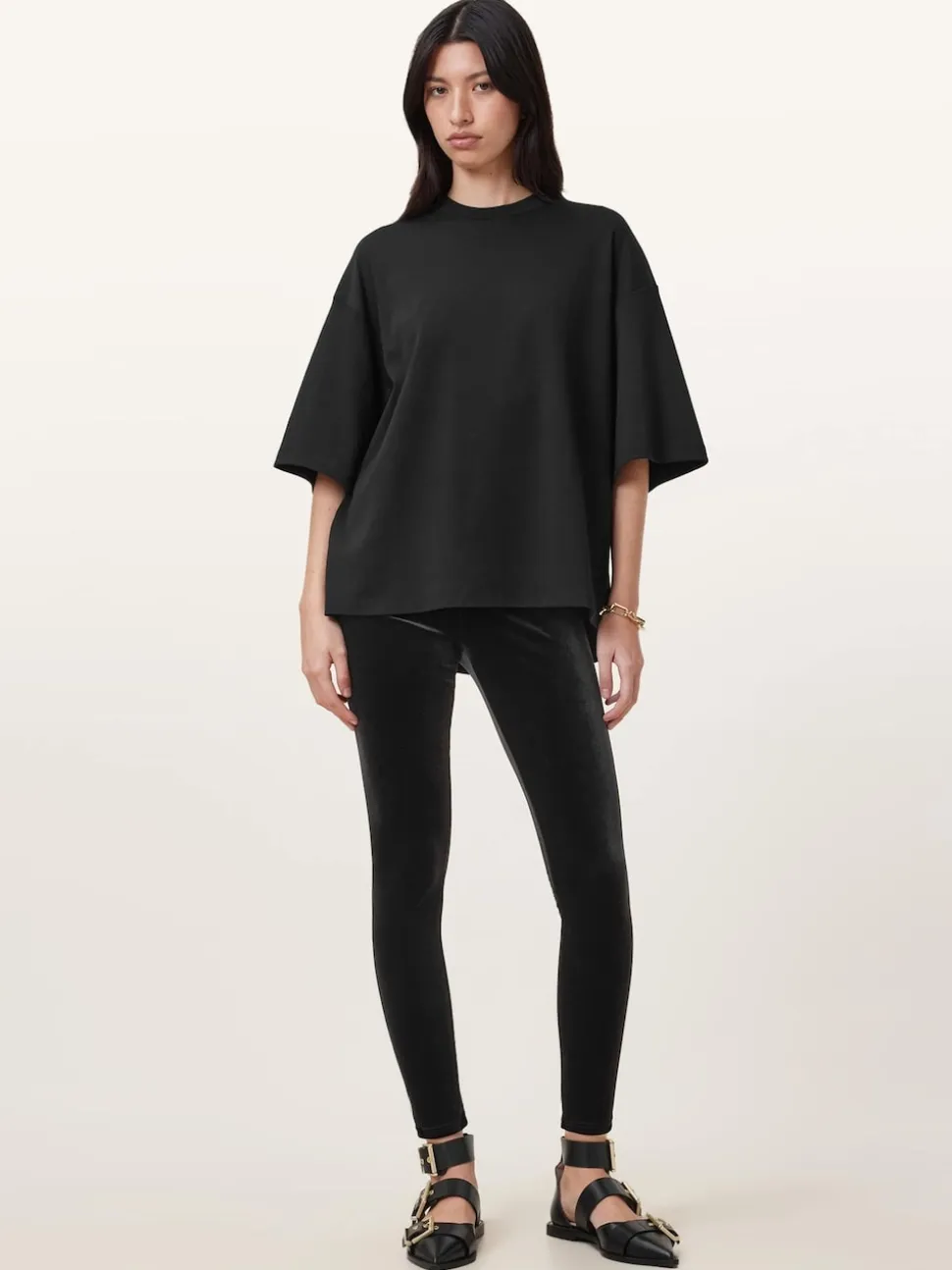AllSaints Black Cora Velvet Leggings
