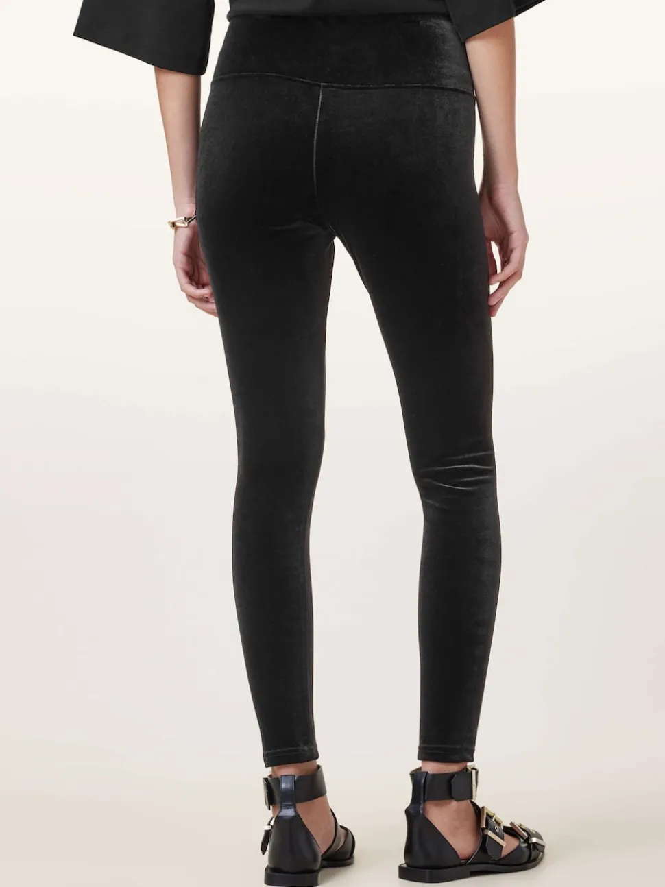 AllSaints Black Cora Velvet Leggings