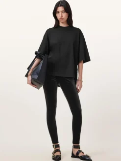 AllSaints Black Cora Velvet Leggings