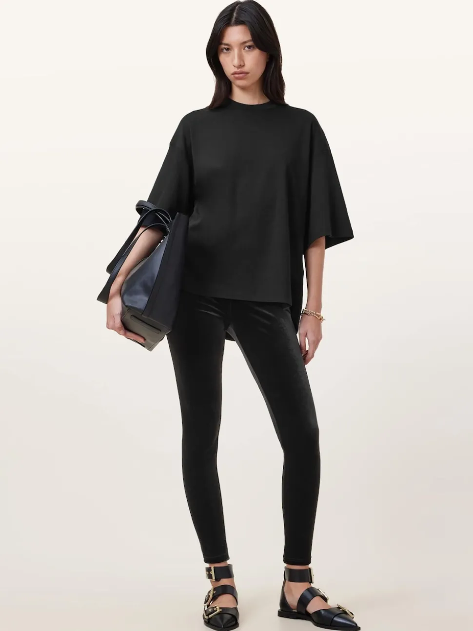AllSaints Black Cora Velvet Leggings