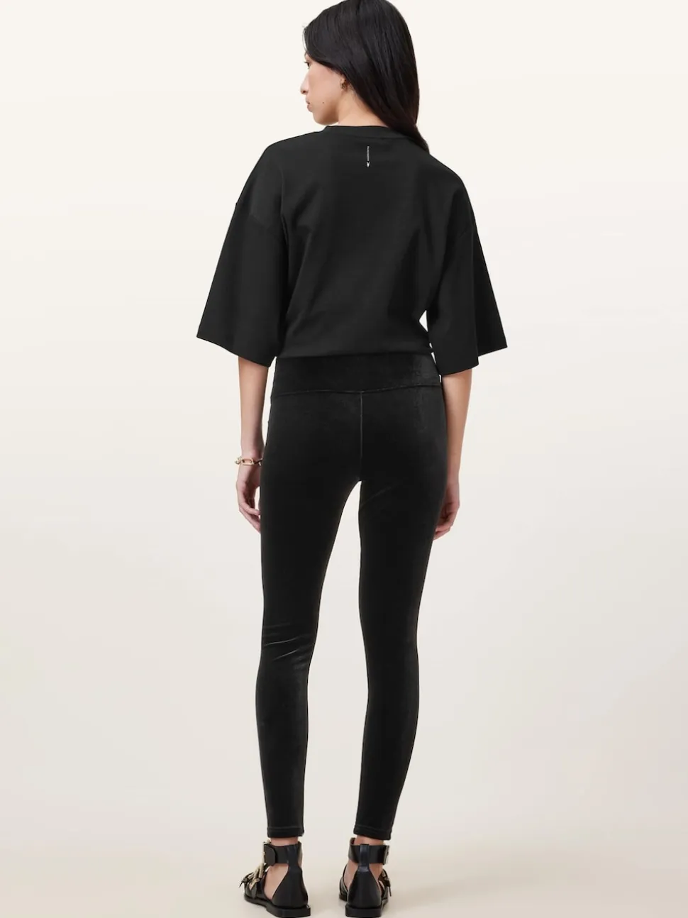 AllSaints Black Cora Velvet Leggings