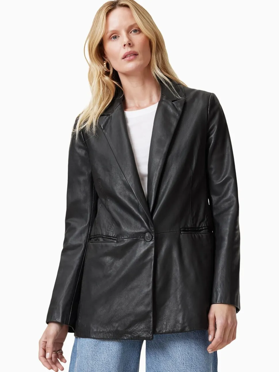 AllSaints Black Deri Leather Blazer