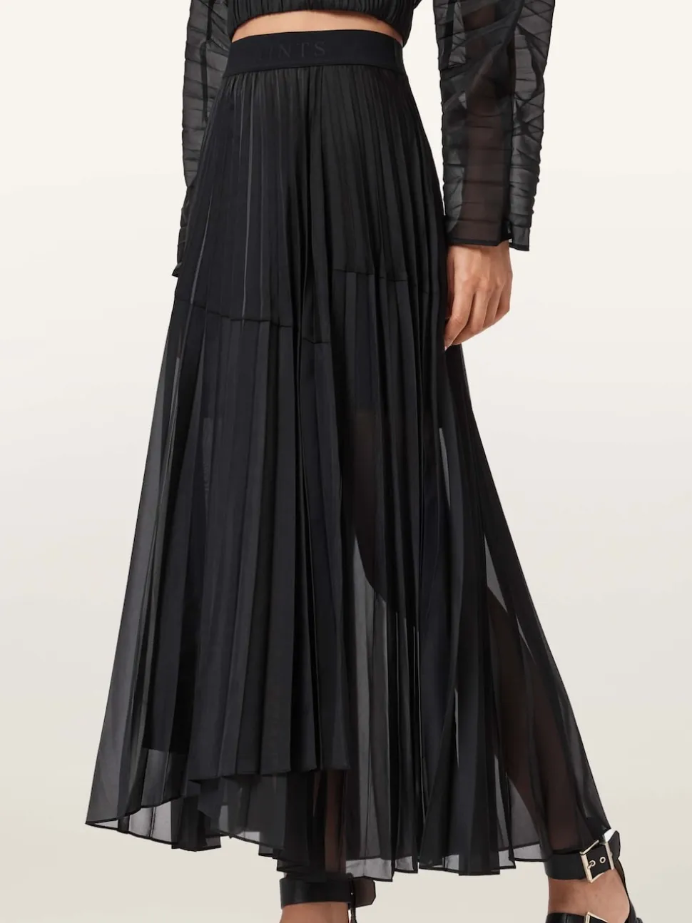AllSaints Black Micaela Pleat Skirt