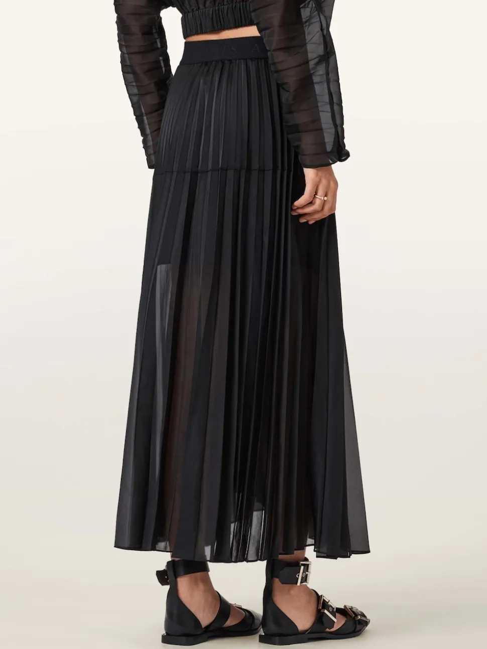 AllSaints Black Micaela Pleat Skirt