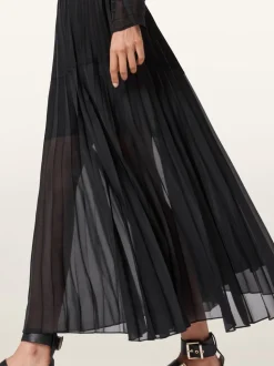 AllSaints Black Micaela Pleat Skirt