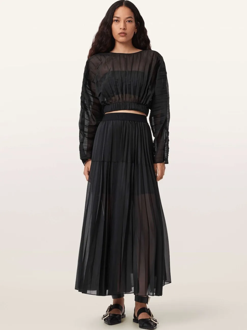 AllSaints Black Micaela Pleat Skirt