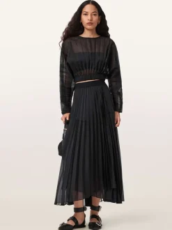 AllSaints Black Micaela Pleat Skirt