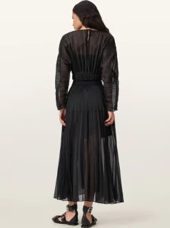AllSaints Black Micaela Pleat Skirt