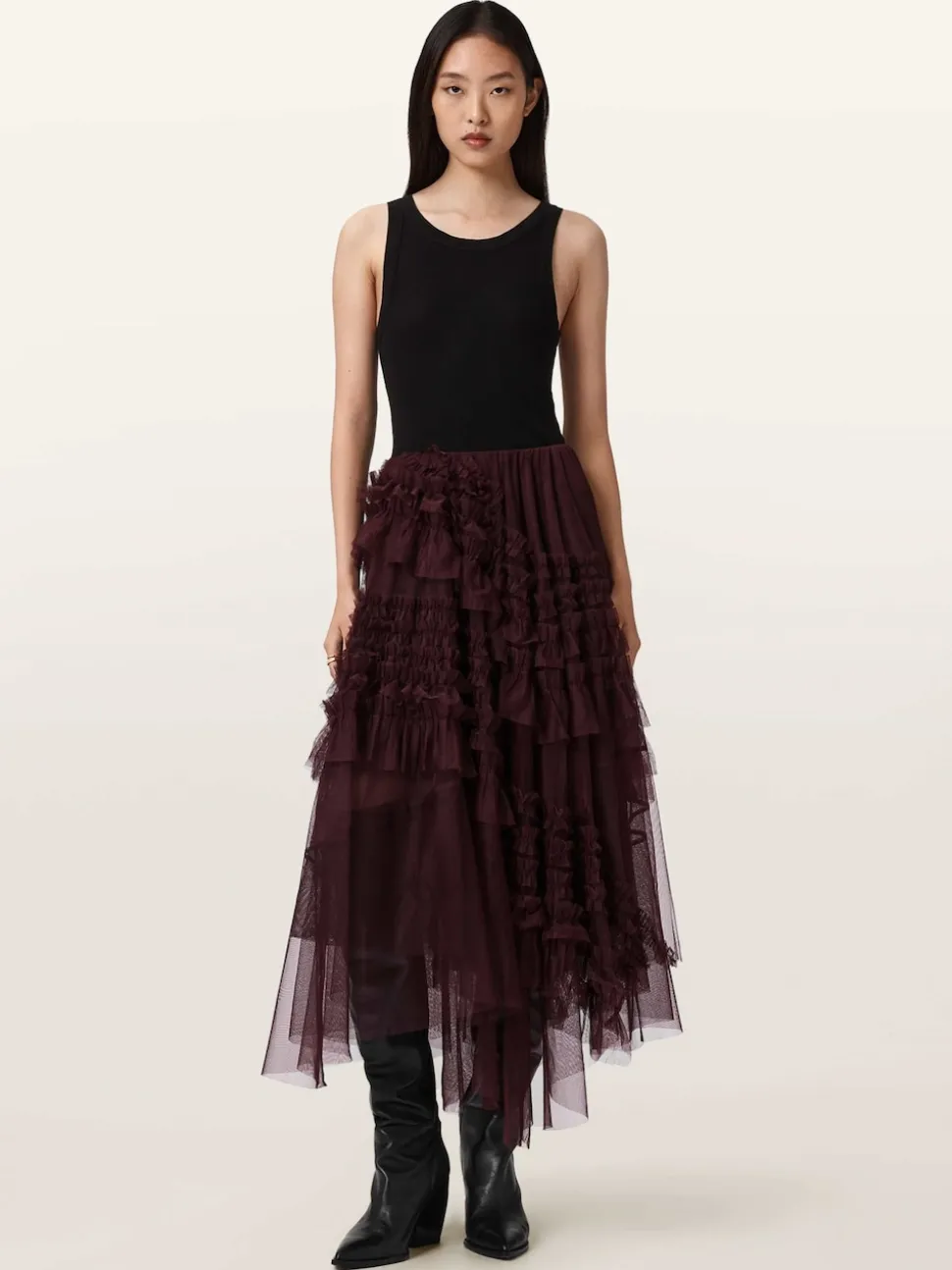 AllSaints Red Jen Tulle Skirt