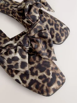 Animal Linen Blend Bow Mule Slippers