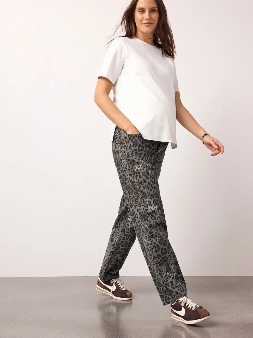 Animal Print Maternity Barrel Denim Jeans