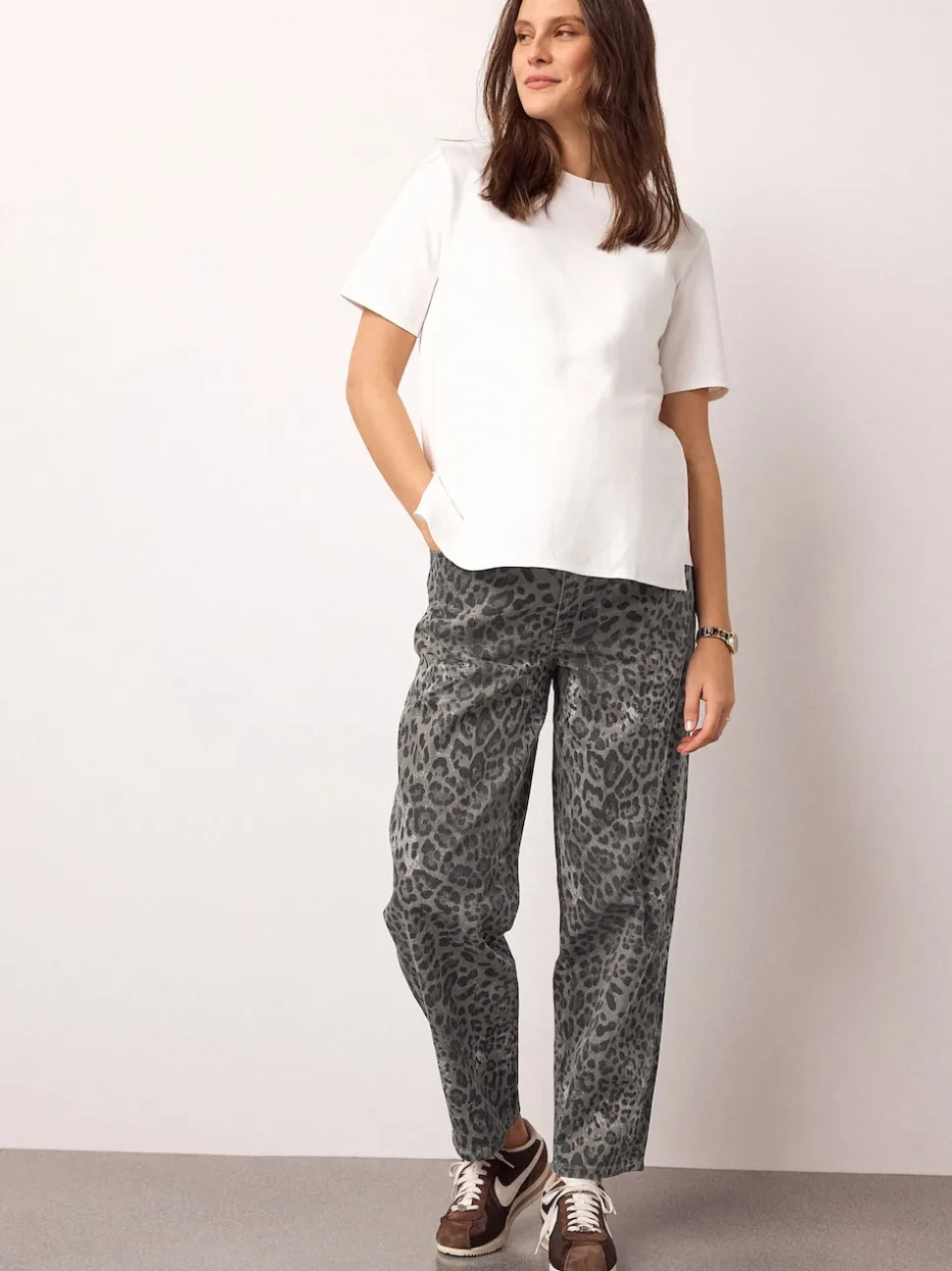 Animal Print Maternity Barrel Denim Jeans
