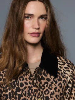 Animal Print Waxy Jacket with Cord Collar