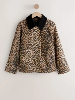 Animal Print Waxy Jacket with Cord Collar