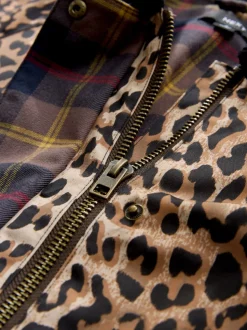 Animal Print Waxy Jacket with Cord Collar