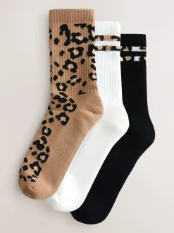 Animal Stripe Cushion Sole Ribbed Sport Ankle Socks 3 Pack With Arch Support