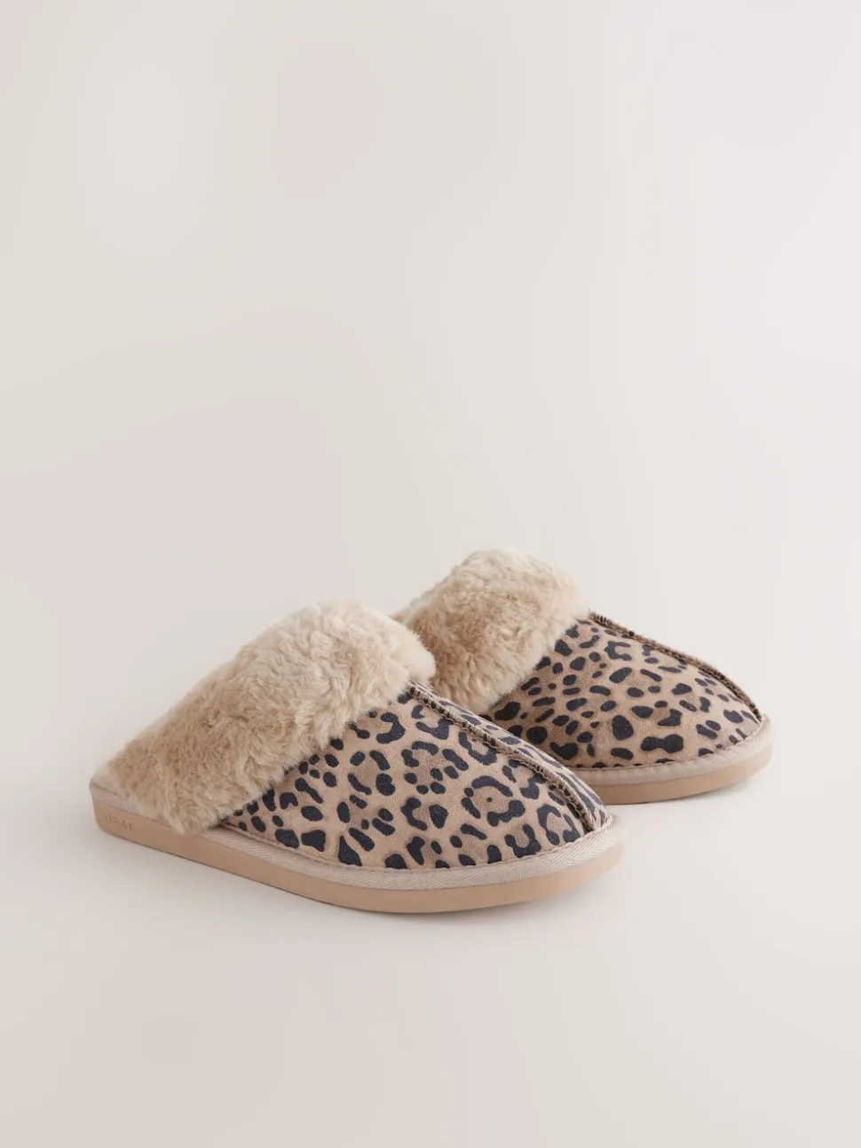 Animal Suede Faux Fur Lined Mule Slippers