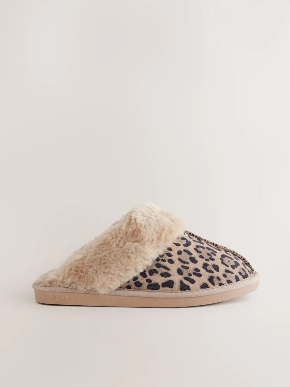 Animal Suede Faux Fur Lined Mule Slippers
