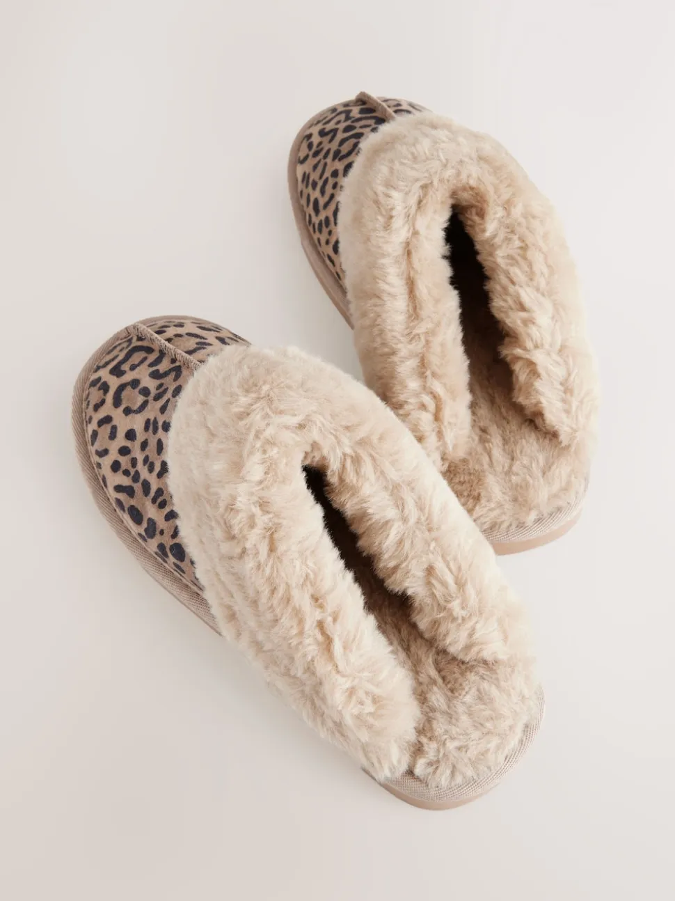 Animal Suede Faux Fur Lined Mule Slippers