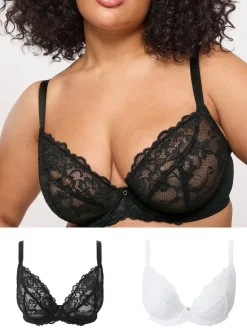 Ann Summers Black & White DD+ Non Pad Plunge Sexy Lace Underwired Bras 2 Pack