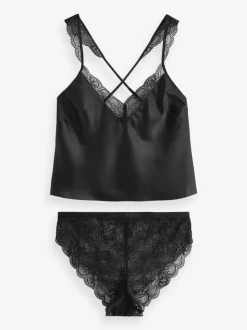 Ann Summers Black Admiring Satin Lace Cami Set