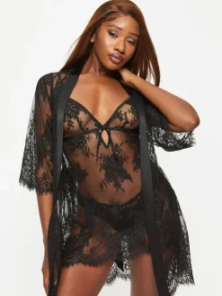 Ann Summers Black Availing All Over Lace Robe