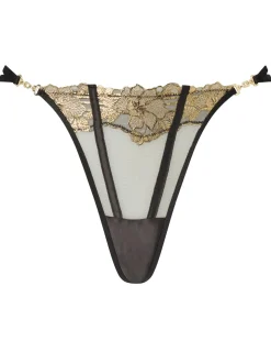 Ann Summers Black Black/Gold Caged Lily String Knickers