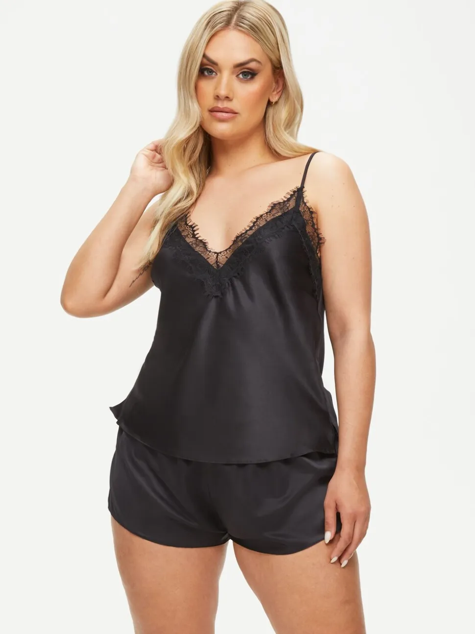 Ann Summers Black Cerise Satin Cami Set