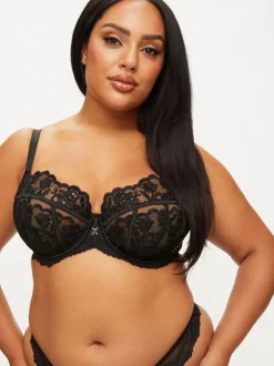 Ann Summers Black DD+ Non Pad Balcony Icon Embroidered Bra