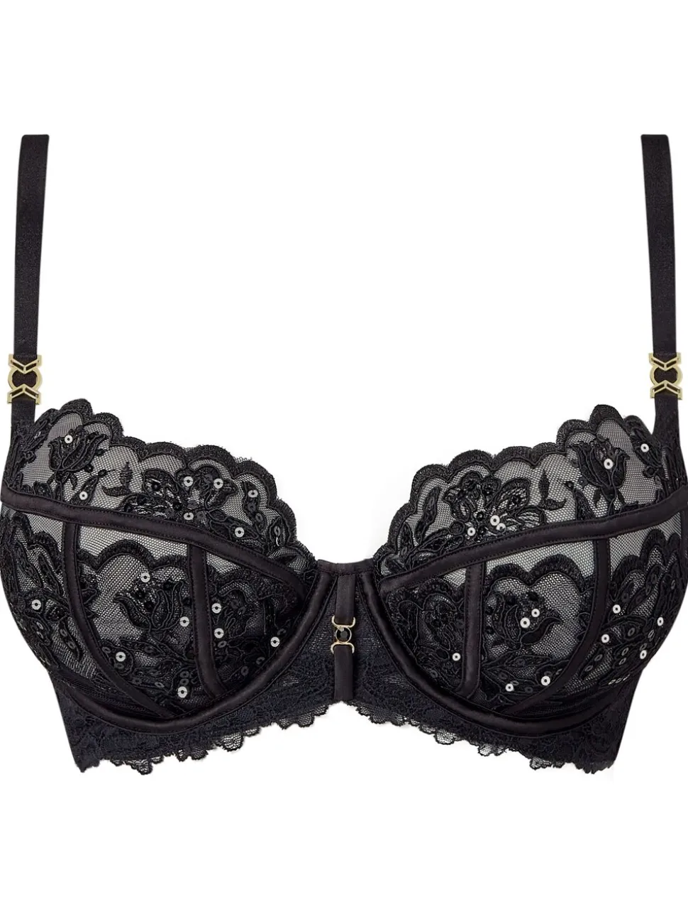 Ann Summers Black DD+ Non Pad Balcony Icon Embroidered Bra