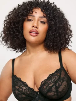 Ann Summers Black DD+ Non Pad Plunge Sexy Lace Underwired Bras 2 Pack