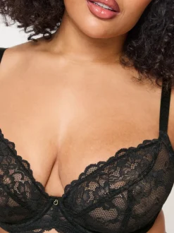Ann Summers Black DD+ Non Pad Plunge Sexy Lace Bra
