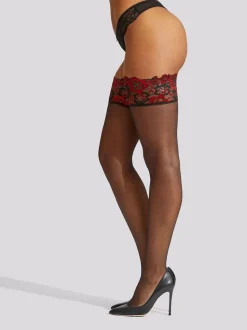 Ann Summers Black Lace Top Contrast 100% Cotton Tights