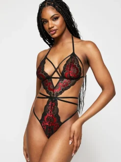 Ann Summers Black Liberty Floral Lace Crotchless Bodies