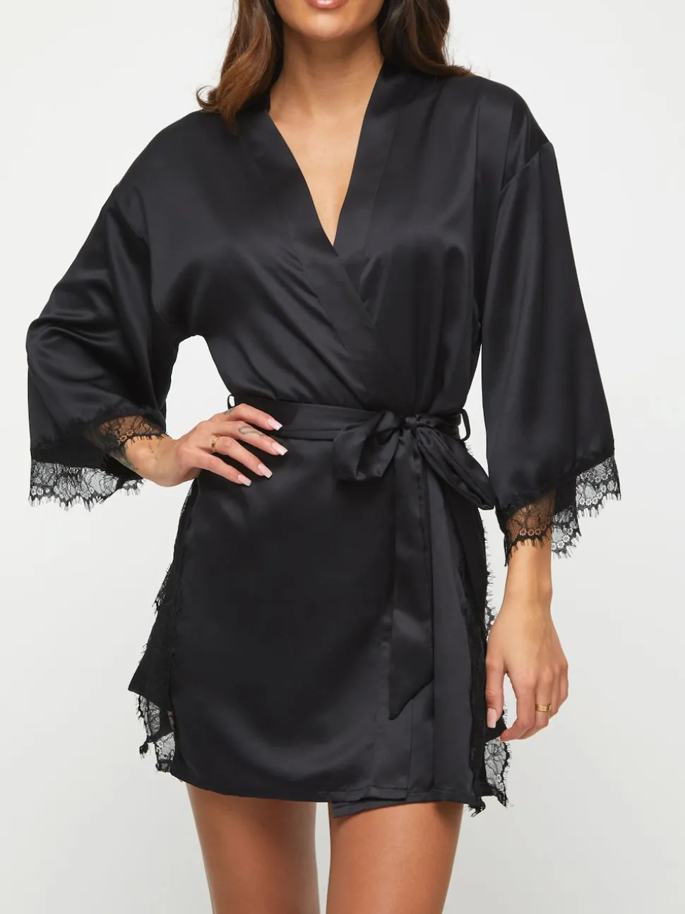 Ann Summers Black Satin Cherryann Robe Dressing Gown