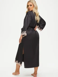 Ann Summers Black Satin Sorella Maxi Robe Dressing Gown